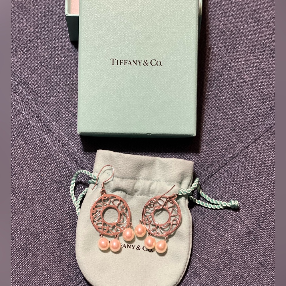 TIFFANY & CO. Pearl Dangle Earrings Iridesse Sterling Silver. BRAND NEW!